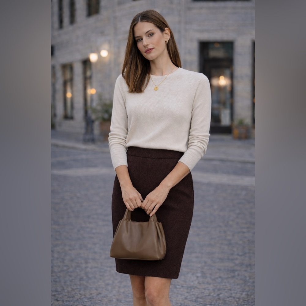 Marlowe Designer Wool Blend Pencil Skirt Chocolate Brown Size 38 Classic luxury​